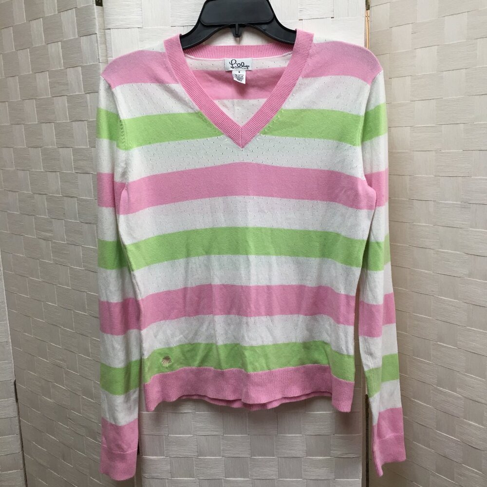Vintage Lilly Pulitzer v-neck white multicolor sweater size small